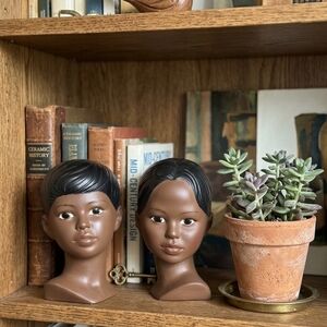 VTG MCM Ceramic Boy & Girl Child Head Busts Set